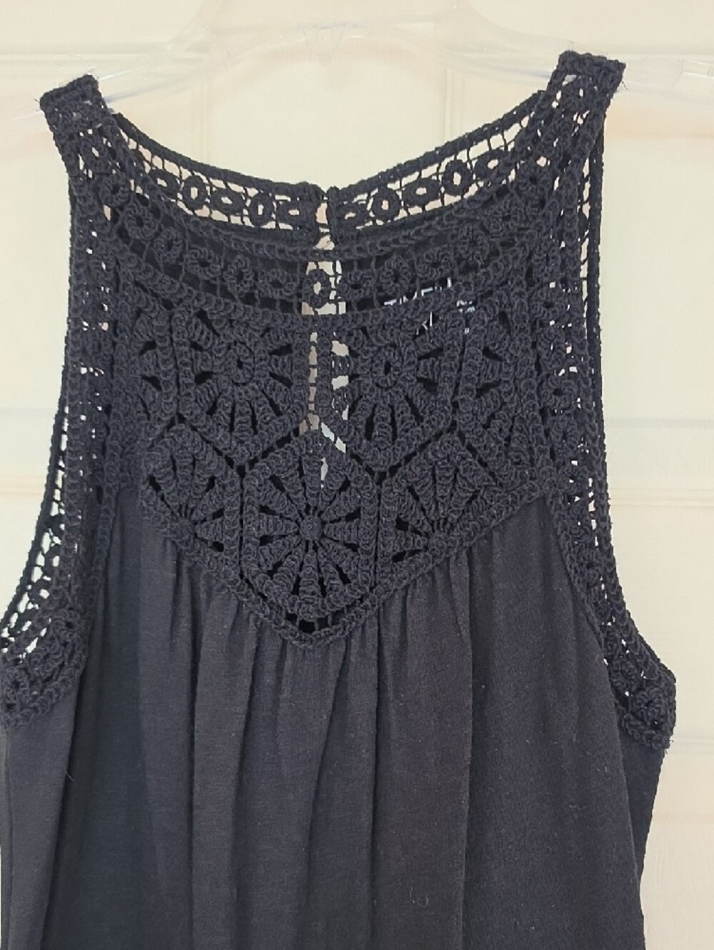 Time and Tru Black Crochet Yoke Tiered Midi Dress